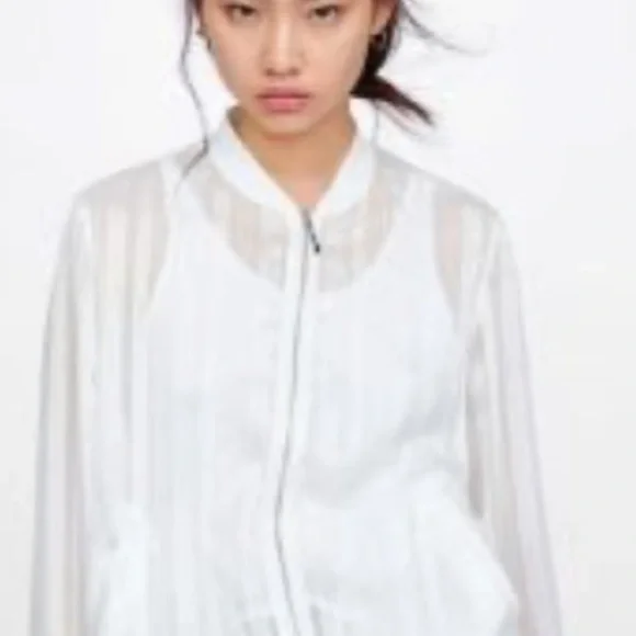NWT RARE Zara sheer minimalist spring summer striped white bomber sheer jacket